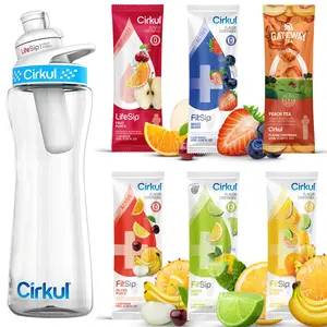 Cirkul 22oz Plastic Water Bottle & 6 Flavor Cartridges (Fruit Punch - Mixed Berry - Gateway Peach Tea - 3 Random Fitsip Flavor)