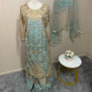 Embroidered Fancy Kameez with Wide Sharara and Dubatta - Elegant Design and Colorful Embellishments Womenswear Dress