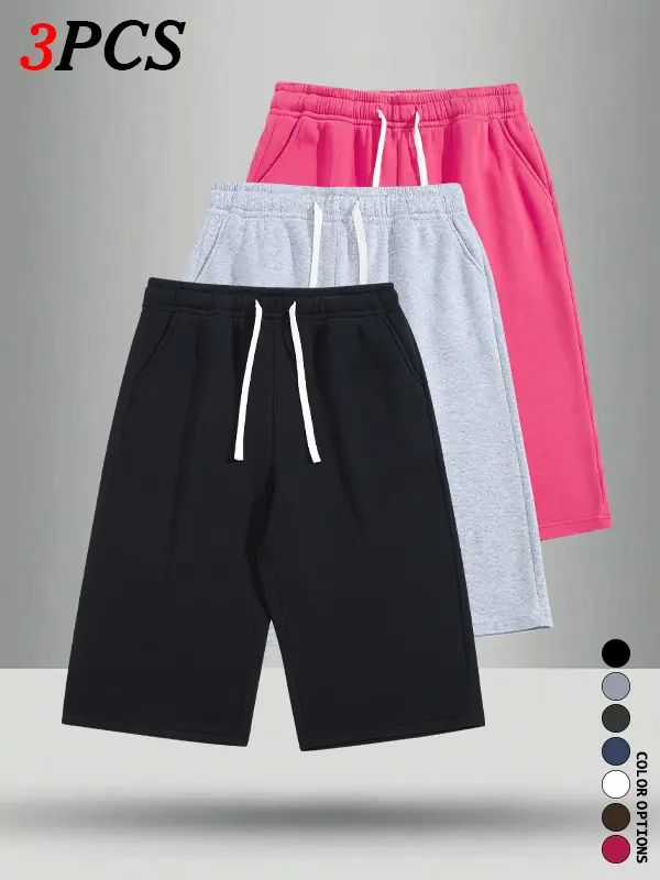 3-Pack Men’s Summer Solid Color Straight-Leg Shorts – Lightweight, skin-friendly, stretchy, and comfortable; easy to pair for running, training, home wear, and outings