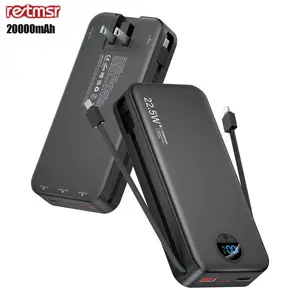 RETMSR 20000mAh Portable Charger with Built-in Cables & Wall Plug 22.5W Fast Charging Power Bank USB C LED Display Compatible with iPhone Android Christmas Gifts