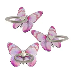 Butterfly Bliss – 3-Pack Cute 360° Rotating Ring Holders for Phone with Metal Grip & Adjustable Knob Loop – Stylish Pink Butterfly Stands for Cell Phones – Compatible with iPhone & Android