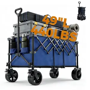 Foldable Wagon Cart, 440lbs Capacity heavy-duty steel frame，Large-capacity gardening cart，All-terrain tires for camping