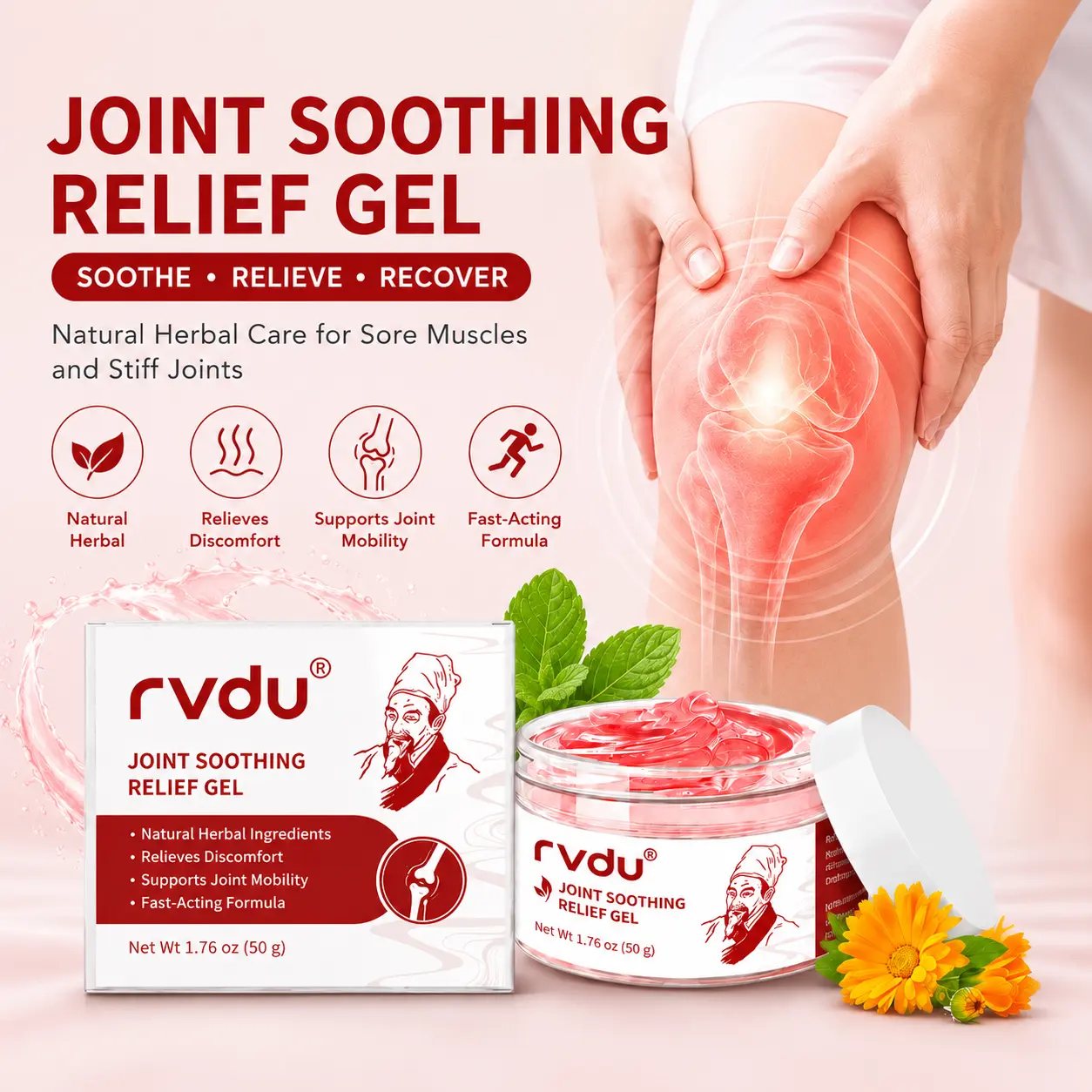 Natural Herbal Heating Massage Gel – Helps Soothe and Relax Joints, Back, Neck & Whole Body – with Menthol, Sophora & Aloe Extracts