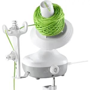 Electric Yarn Winder Automatic Yarn Cake Winder with Dual Tension Spring Stepless Speed Compact 7oz Portable for Crocheting Ideal Gift for Crochet & Knitting Lovers (White)