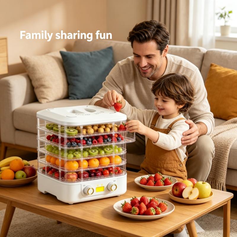 Food dehydrator, compact dehydrator for remixing food and dry, fruit, and vegetable, electric dehydrator with temperature control, 5 trays free of bisphenol A