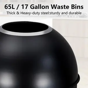 Garvee Open Top 65L / 17 Gal Commercial Grade Heavy Duty Brushed Stainless Steel Outdoor and Kitchen Waste Bin in Black for Home and Family Use