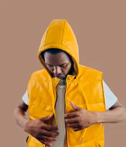 PUFFER VEST JACKETS - Yellow, Zipper Closure, Long Sleeves, Pockets, Ideal for Men's Day Wear