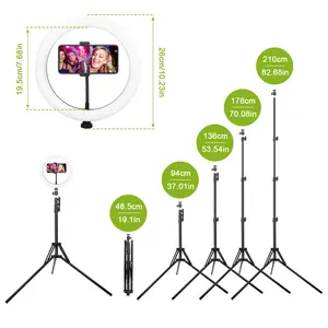 LED Ring Light with Stand, Adjustable 10" Dimmable 2300lm, 360° Rotatable, 3 Light Modes, Foldable Tripod, Smartphone Holder, USB Charging, for Makeup & Live Streaming