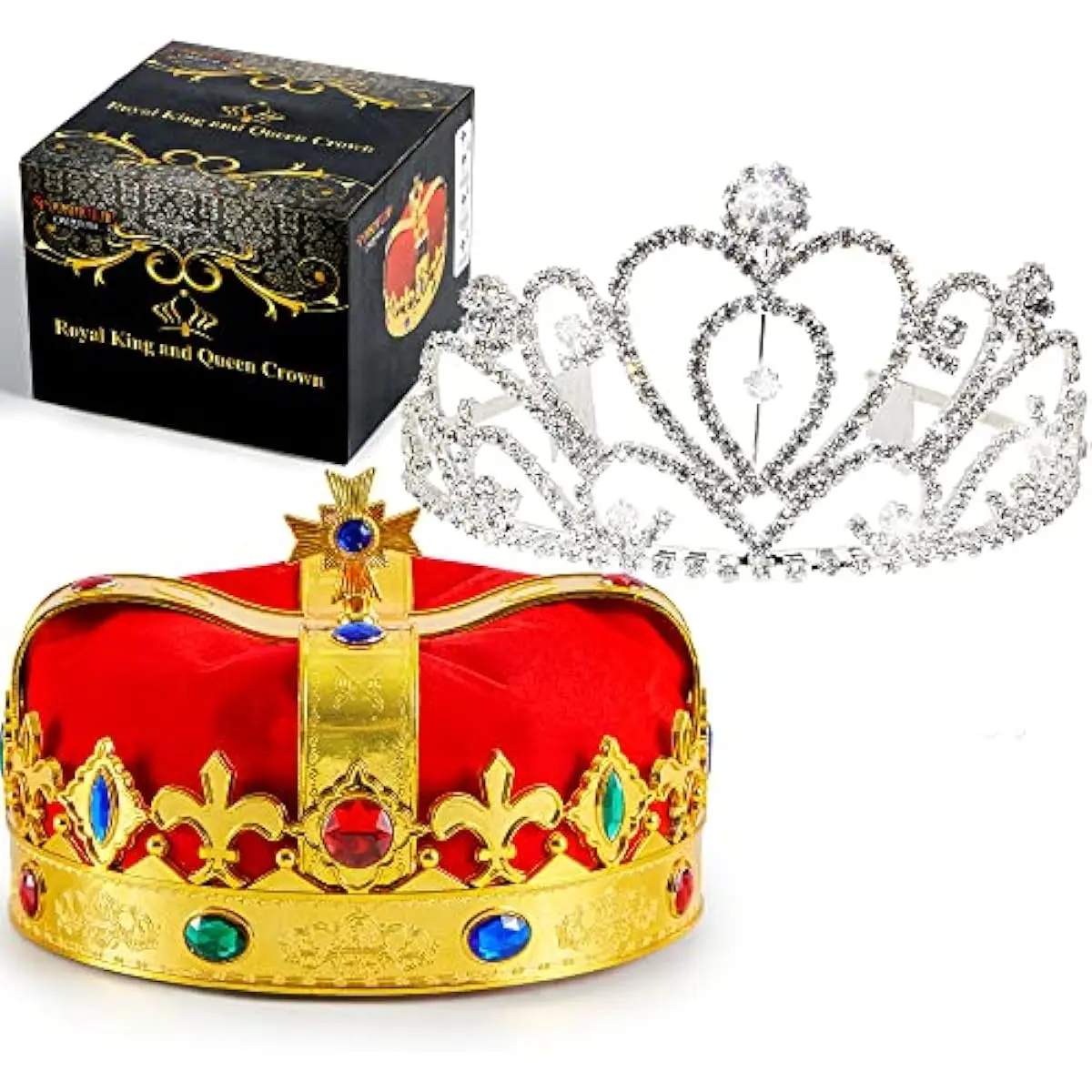 2 Pack Royal Crowns, Halloween Party Costume Accessories, King's and Queen's Crowns for Kids and Audults