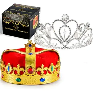 2 Pack Royal Crowns, Halloween Party Costume Accessories, King's and Queen's Crowns for Kids and Audults