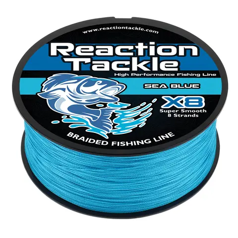 Sea Blue Braided Fishing Line - Reaction Tackle X4 & X8 Strand UHMWPE Braid, Zero Stretch, Small Diameter, Abrasion Resistant, 6-100lb, 150-3000yd Spools - Offshore Saltwater for Tuna, Tarpon, Snapper
