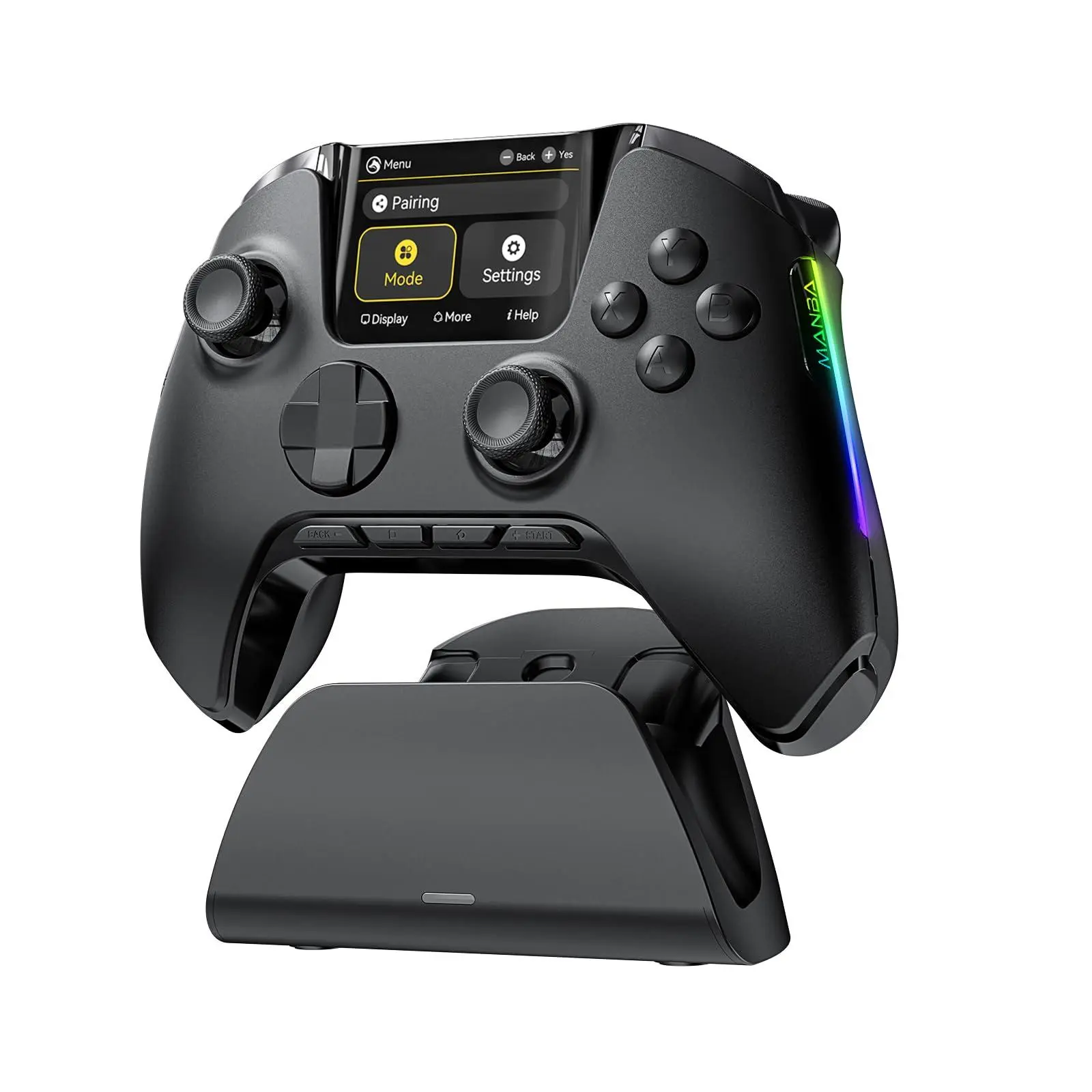 one Interactive Screen Wireless Gaming Controller For Pc/switch/switch 2/ios/android Hall Effect Stick & Trigger Rgb Lighting Remappable Buttons 1800mah With Charging Dock (black)