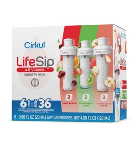 Cirkul LifeSip B-Vitamins Flavor Water Variety Pack, Makes 36 Drinks, No Sugar, Zero Calorie Drink Mix, (2 Fruit Punch, 2 Strawberry Kiwi, 2 Honeycrisp Apple)