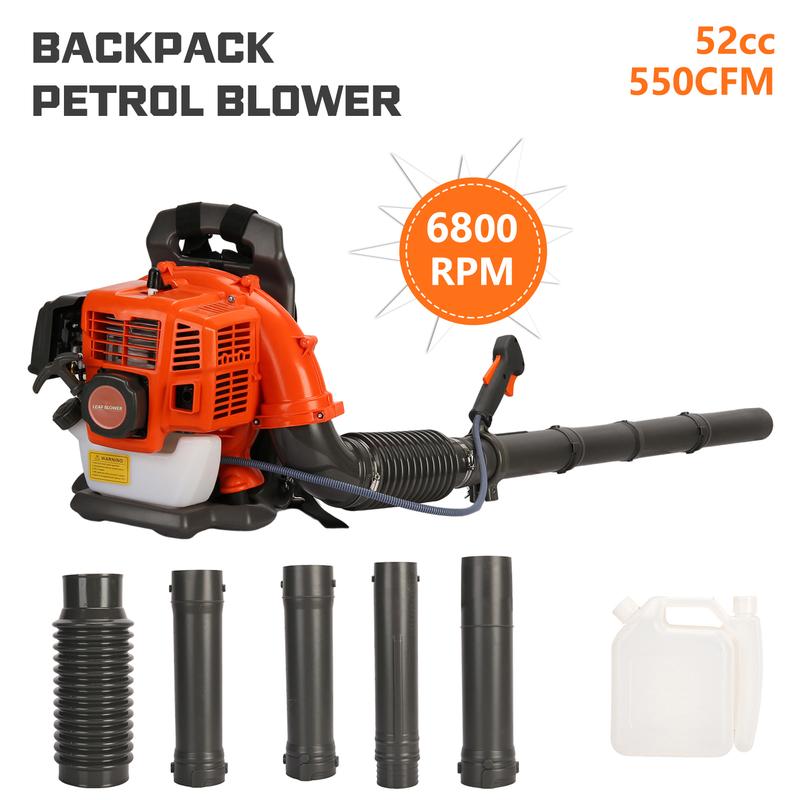 Backpack Gas Powered Leaf Blower, 52CC 550CFM 3HP 2 Stroke Grass Lawn Blower Air Cooling Gasoline Backpack Grass Blower with Air-Cooled, Snow Blower for Outdoor (550CFM 52CC)