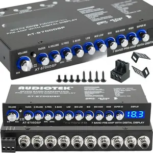 8700DSP 1/2 Din 7 Band  Audio Equalizer EQ Front, Rear + Sub Output, Up to 7V RMS of Output, -Plated RCA connectors for  Audio Output for , Boat, RV, RTV,