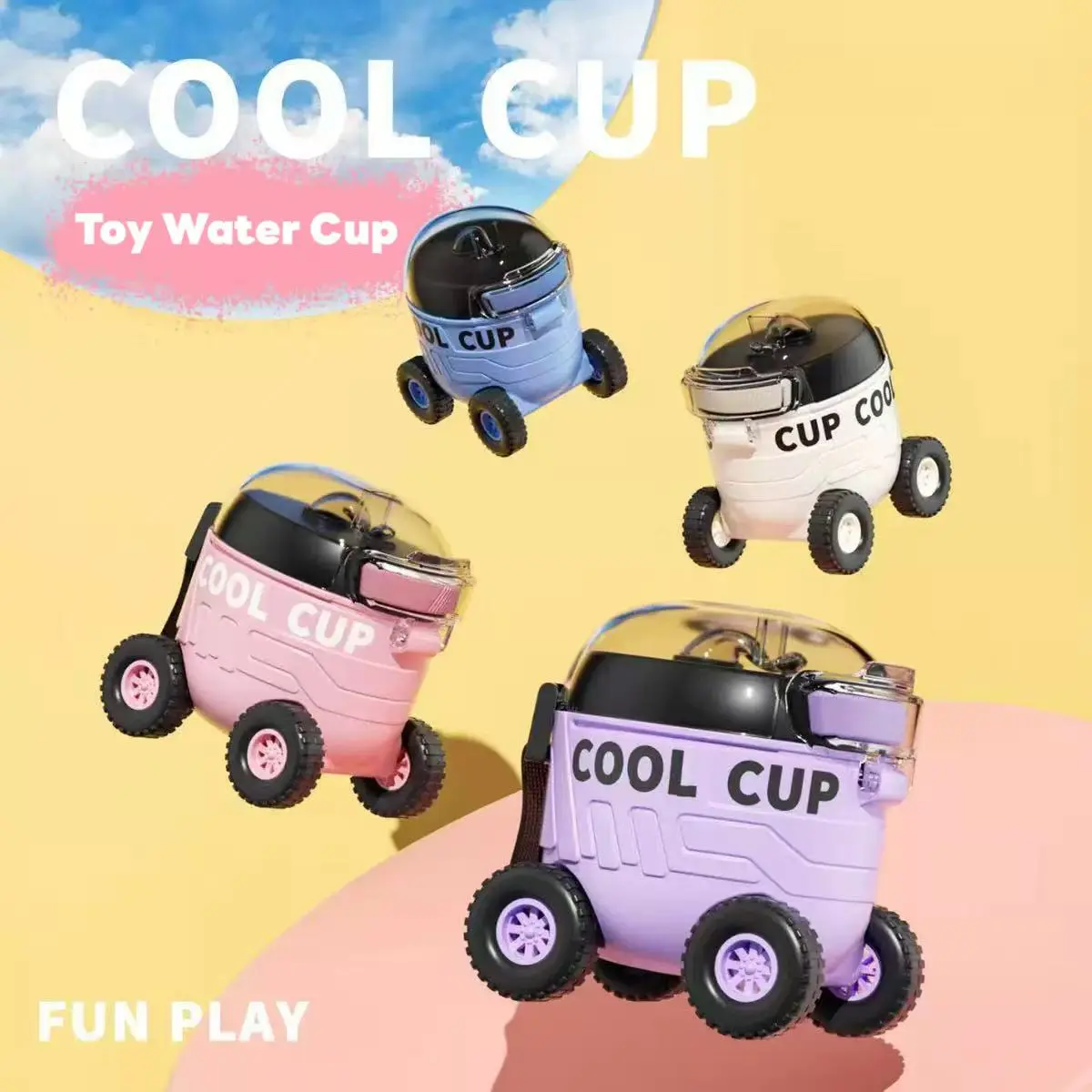 COOL CUP Baby Bus Car Insulated Water Cups for Children 550ml Portable Drinkware Flasks with Drinking Straw & Flip Lid for Outdoor Adventures Keep Warm 7-12 Hours White