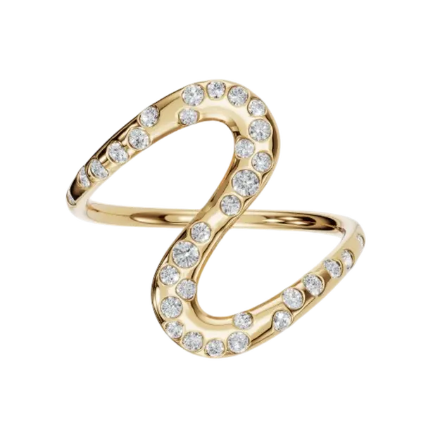 Curved 14k Gold Ring with 0.30cts Diamonds