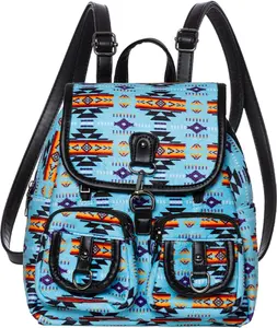 Aztec Small Backpack for Women Casual Mini Daypacks Purse with Adjustable PU Leather Shoulder Straps for Daily Use Boho Style Design Multiple Pockets High-Quality Cotton Material