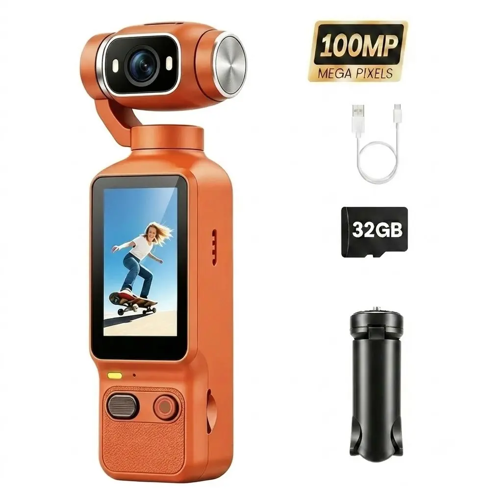 Portable Ultra HD Video Recorder with 180° Rotating Lens, Handheld Stabilizer Pocket Camera, Full Body Camera for Vlogging, Travel & Daily Life Recording, USB Rechargeable, Black, Vlogging Camera, Modern Gadget, Durable Construction, Camcorder
