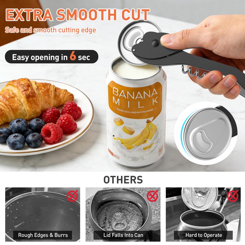 Ikkle All-Purpose Portable Can Opener Ideal for 7.5 to 25 oz. cans of beer, soda, and wine Beer bottle opener Kitchen essential Smooth aluminum surface Effortlessly opens cans without leaving debris Safe and portable Reliable non-slip design