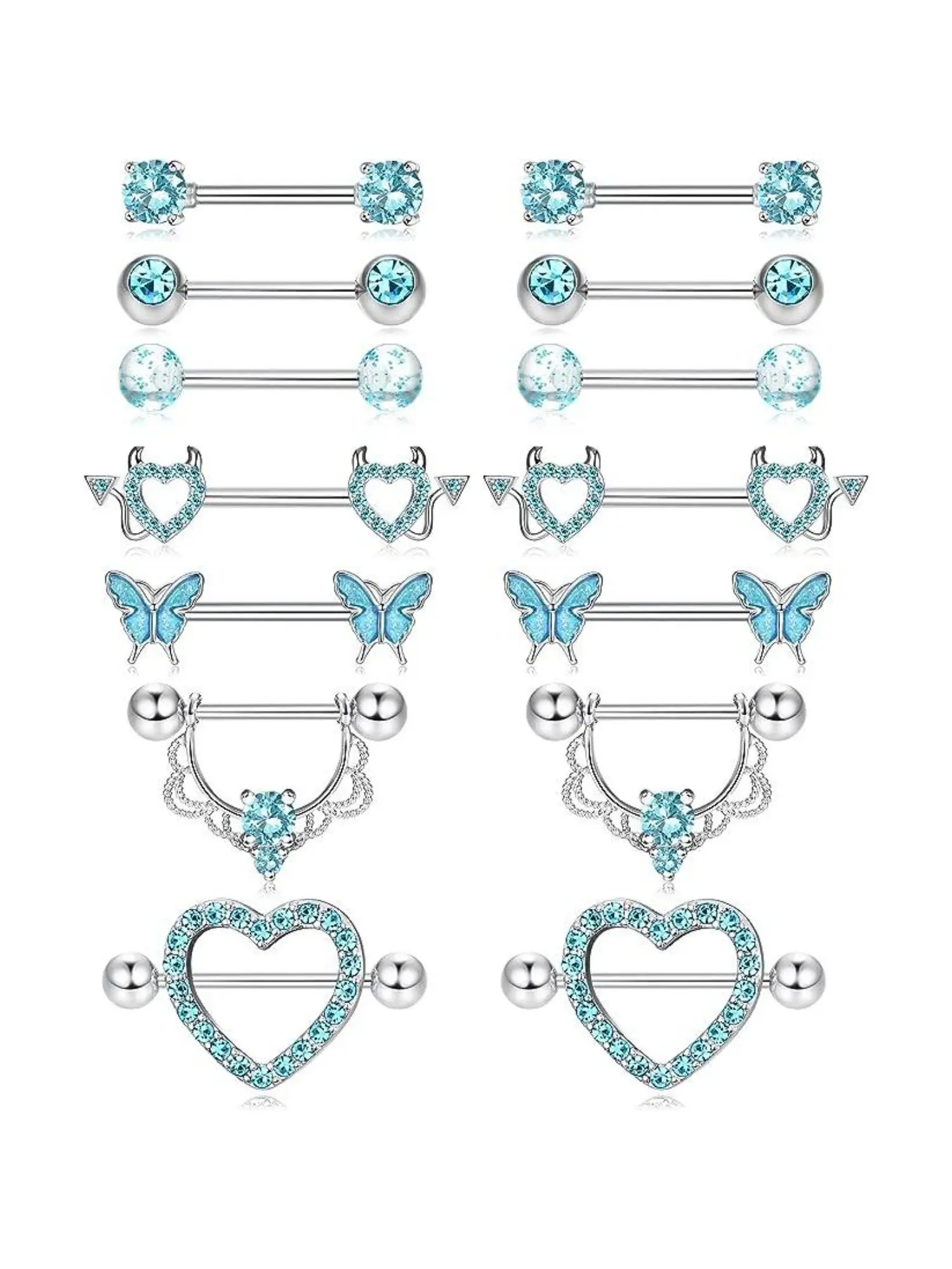 B Blue Nipple Rings Set