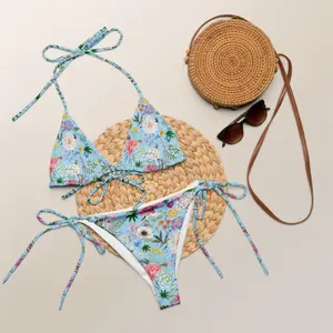 Light Blue Floral Bikini Set – Ditsy Print Two Piece Swimsuit, 420 Friendly Swimwear for Women, Couples Matching Bikinis 2025, Love Island Outfit, Cute GF & BF Vacation Bathing Suit