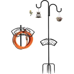 Holder, Duty Hose Holder, Hose Stand with 2 Shepherds, Thickened Bird Feeder Pole Detachable Pipe Rack Organizer for Outside Yard Lawn