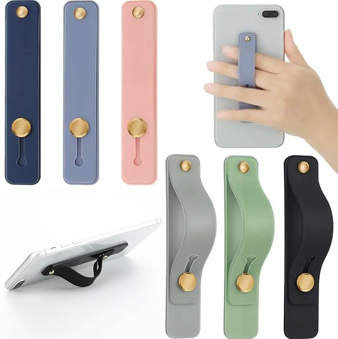6-Piece Silicone Mobile Phone Grip Holder Set - Portable Telescopic Finger Strap Stand, Secure Grip, Slim Smooth Body, Soft Colors, Mobile Accessories for 4-8 in Smartphones, Tablets, Digital Devices, Daily Users, 4-8 Inch Smartphones