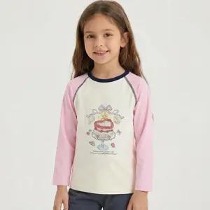 Letibati Kids Cartoon Sleepwear Cute Cake Print Long-Sleeve Moisture-Wicking Loungewear Top 18M-12Y Snug Fit Home Wear Pastel Soft Comfort Wear Nature-Inspired Prints Combed Cotton Plant-Based Fibers Eco-Friendly