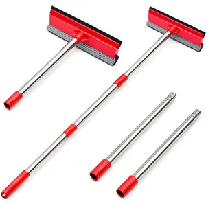 Standard Window Squeegee, 2-in-1 Window Cleaner with 55" Extension Poles, Window Washing Kit, Glass Door Cleaner, Multi-Use Car Windshield Cleaning Tool with Long Handle for High Outdoor Windows