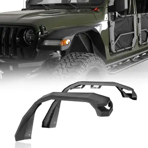 Hooke Road Wide Flat Front Fender Flares for 2018-2026 Jeep Wrangler JL & 2020-2026 Gladiator JT  (Excluding Sport, Sport S Model)