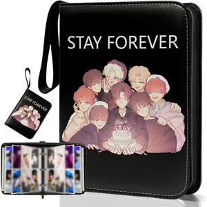 Cute Trading Photocard Binder, STAY Photo Album Cartoon Card Holder Book Storage 400 Cards with Sleeves for Lomo Cards Gift - Boys & Girls, idol Photo Protect (Black, 4 Pockets)