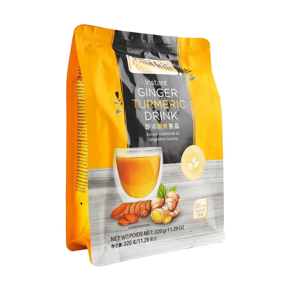 GOLDKILI Instant Turmeric Ginger Drink Mix with Honey - 20 Sachets (320g) - Singaporean Herbal Tea for Wellness & Immunity
