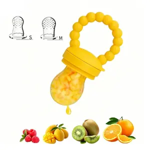 Baby Fruit Feeder Teether,Beaded Silicone Ring Handle, BPA-Free Fresh Food Feeder with 3 Mesh Pouches, Safe Tableware for Infant Self-Feeding