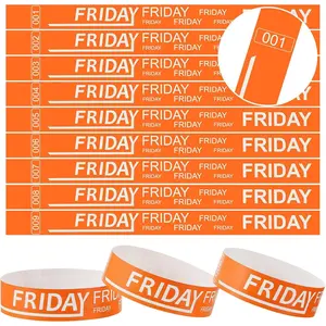 600 Pcs Friday Paper Wristbands Event Paper Bracelets Numbered Waterproof Day of the Week for Adult Party Orange