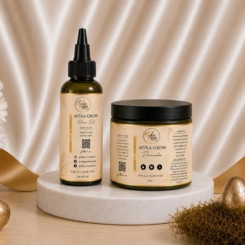 MYKA BOSSY COLLECTION Hydrating Hair Care Set, 2-Piece Moisturizer Bundle with 4 oz Pomade & 2 oz Hair Treatment, Hair Oil Set
