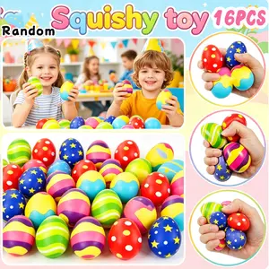 16Pcs Easter Egg Squishy，Easter Sensory Toy，Cartoon Easter Egg Squishy Party Favors，Cute Easter Egg Fidget Toy for Kids & Adults Random Delivery (Please Do Not Purchase If This Is a Concern)
