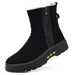 Men Winter Premium Snow Boots Genuine Suede Double Zipper Waterproof Outdoor High Top