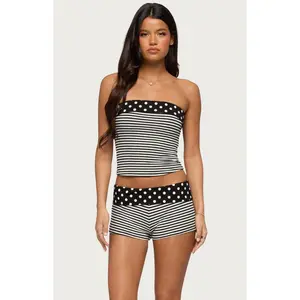 Edikted Women's Presley Stripe and Polka Dot Foldover Tube Top