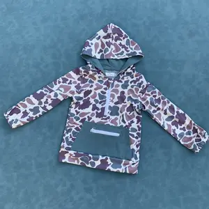 Green camouflage long sleeve pocket zipper boys hoodie top