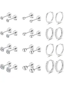 Hypoallergenic Surgical Stainless Steel Flat Back Earrings for Sensitive Ears | Small Stud Earrings for Women Men Tiny CZ Ball Flatback Cartilage Hoop Stud Earrings Set for Multiple Piercing 20G Hypoallergenic Post Earrings