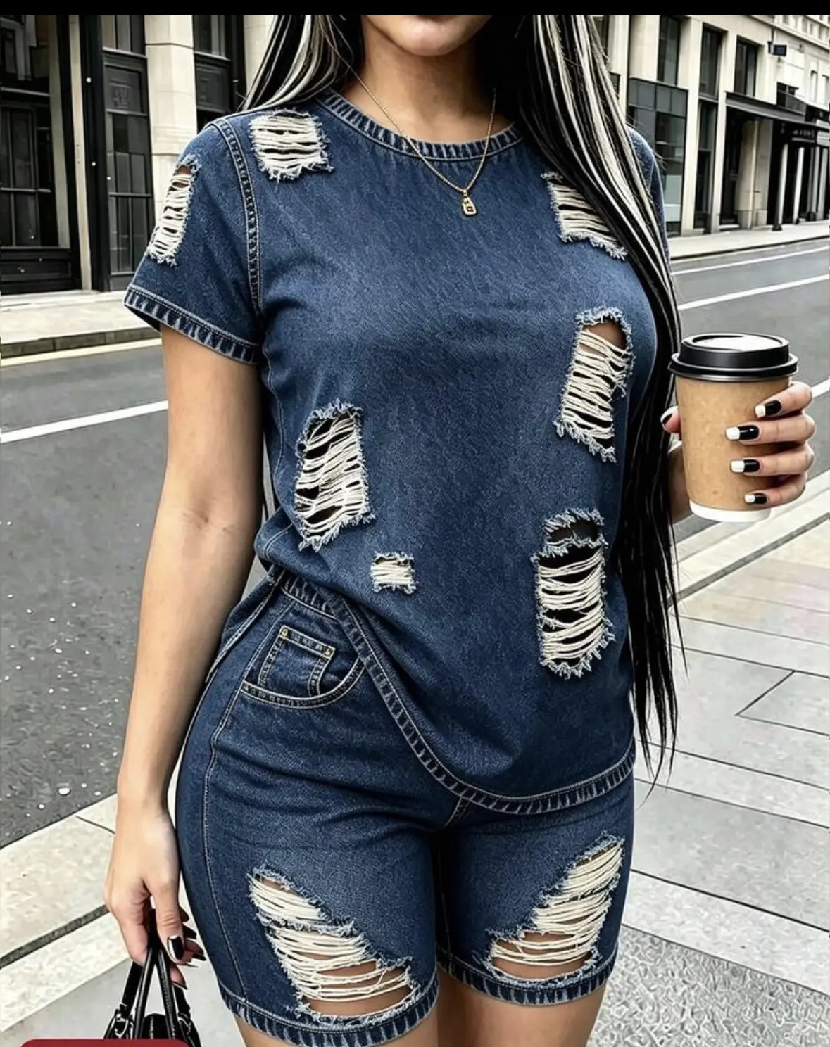 DENIM PRINT 2PC SHORT SET