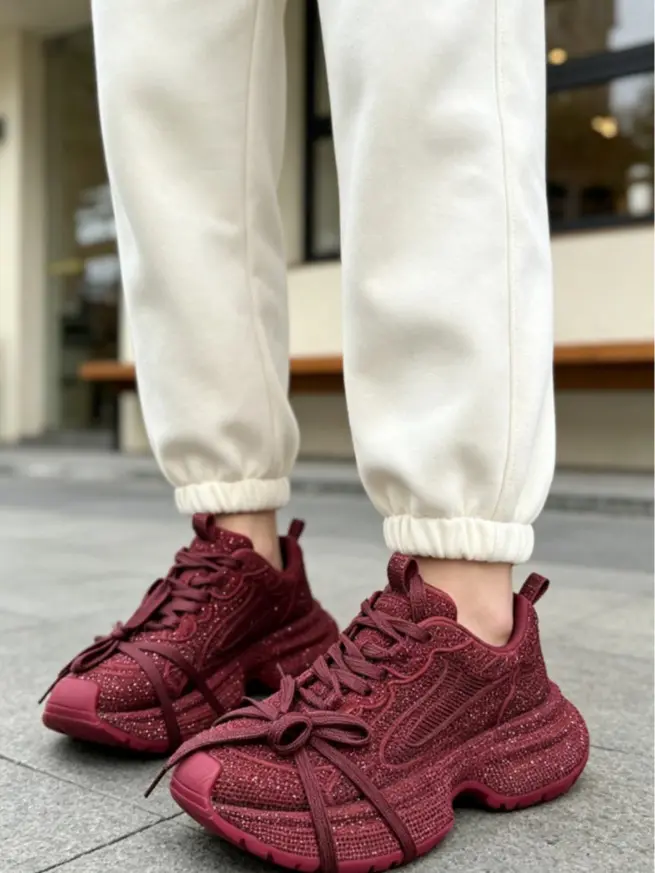 Full-Diamond Burst Strap Thick-Soled Sneakers - Breathable Mesh Athletic Footwear, Soft Comfortable Height-Increasing Insole, Non-Slip Walking Shoes for Daily Trendy Wear, Training
