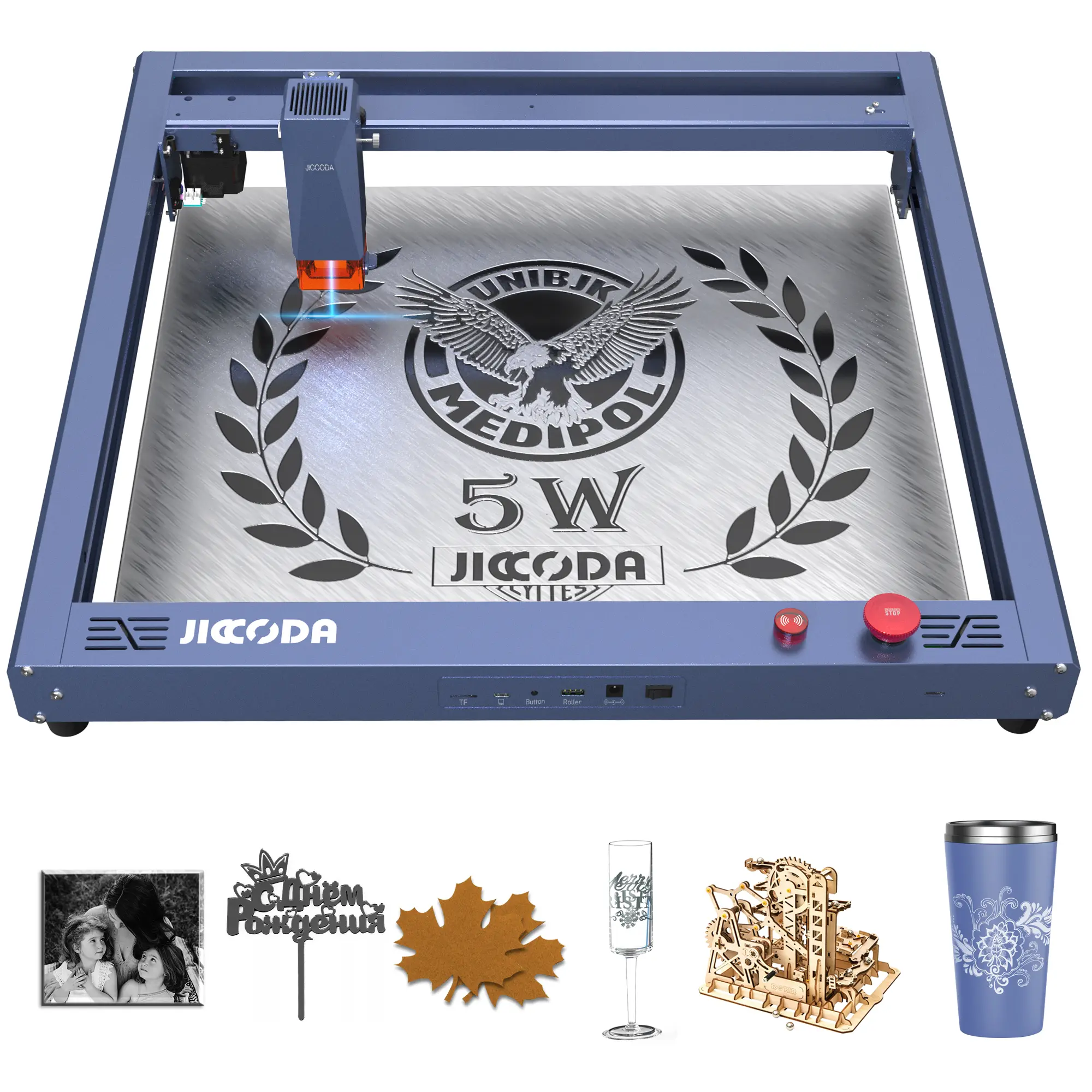 JICCODA L1 5W Laser Engraving Machine Easy Assembly Beginner-friendly With 15.75'' × 15.75'' Working Area, 0.05mm Engraving Accuracy, Ideal For DIY Festive Decor Maker &Small business