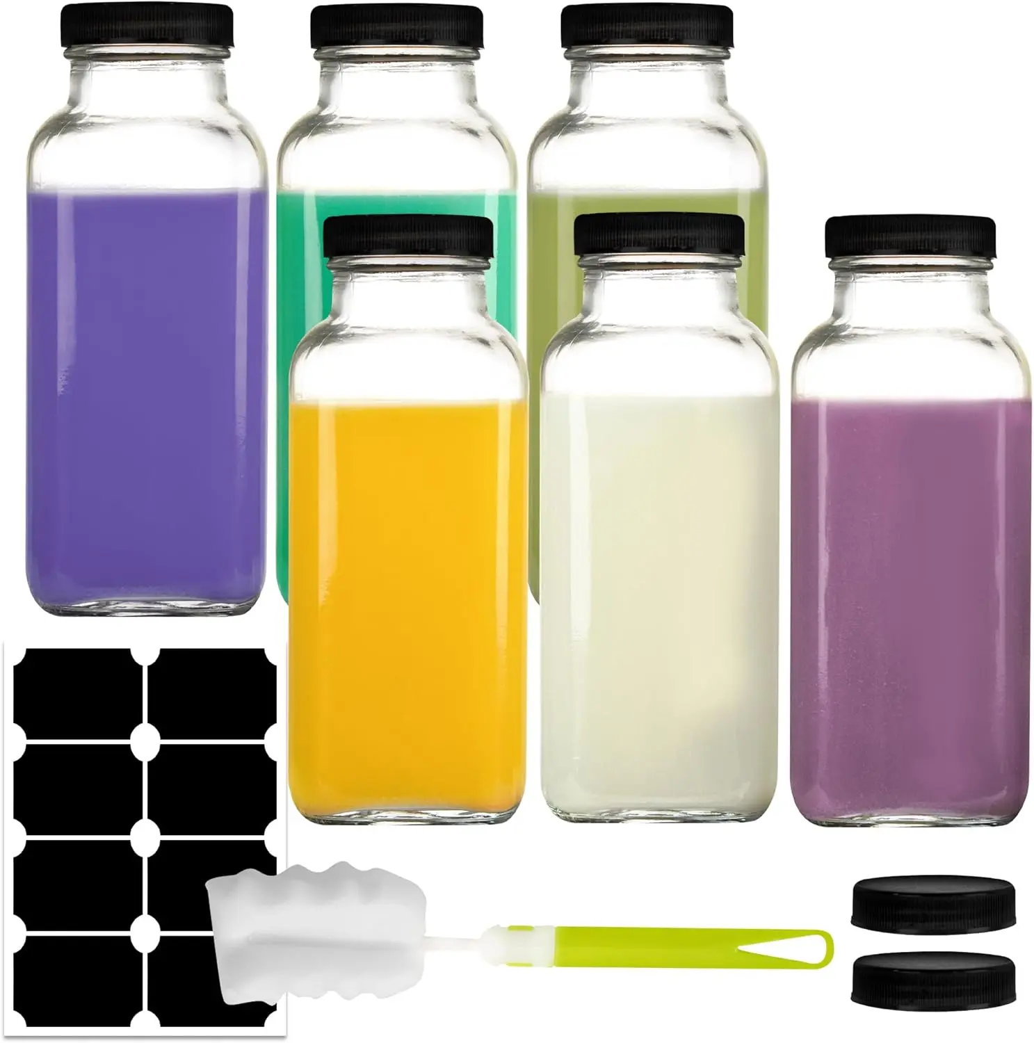 6 Pack 12 oz Glass Juice Bottles, 350 ml Glass Square Water Bottles with  Lids, Reusable Empty Drinking Jars with Labels and Brush for Juice,  Smoothies, Kombucha - TikTok Shop