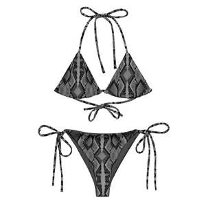 Black Snake Bikini, Charcoal Bikini, Reptile Two Piece Swimsuit, Snake Skin String Bikini, Animal Print Bikini, Matching Set, Sizes 2XS-6XL