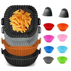 Air Fryer Silicone 12-Piece Kit (Square & Round), Reusable Baking Tray, Non-Stick Baking, Kitchen, Oven, Microwave, Air Fryer, Baking, Air Fryer Accessories