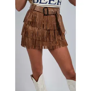Eye Catcher Fringe Skort (Camel)