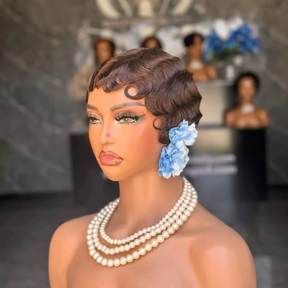 ShowReal Glueles Wigs Short Finger Wave Wig for Black Women Pixie Cut Wigs Machine Made Wig Brazilian Virgin Human Hair Wigs