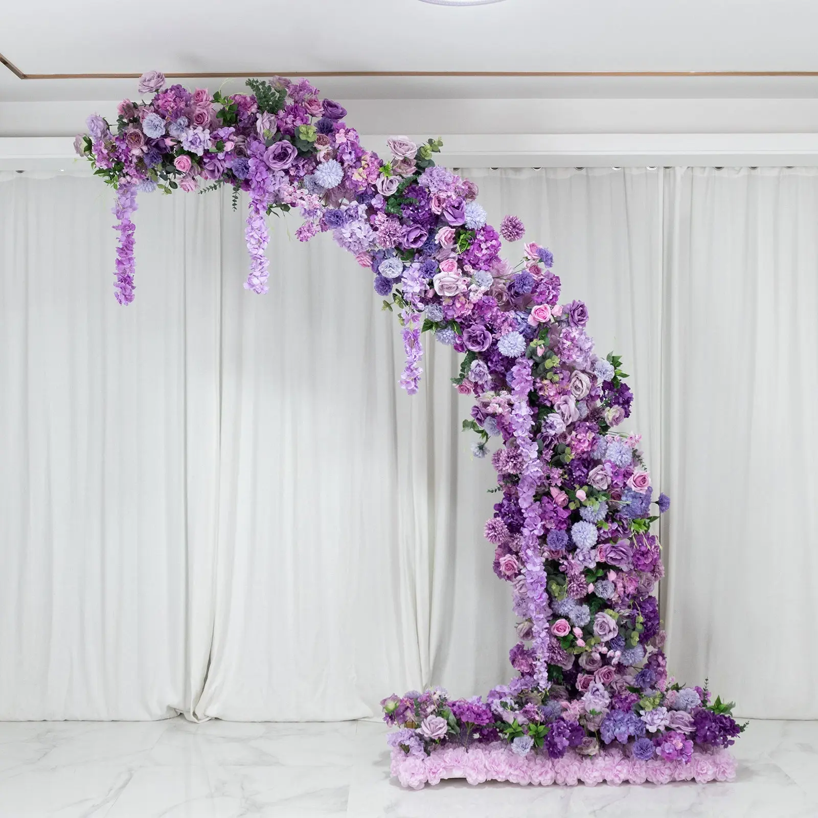 Foam-Backed Artificial Silk Floral Backdrop Decor for 8ft Half Crescent Wedding Arch, Lavender Lilac Mix with Roses, Hydrangeas & Chrysanthemums